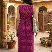 Printed Cotton Dark Magenta Long Dress