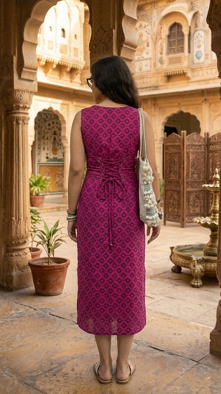 Printed Cotton Dark Magenta Long Dress
