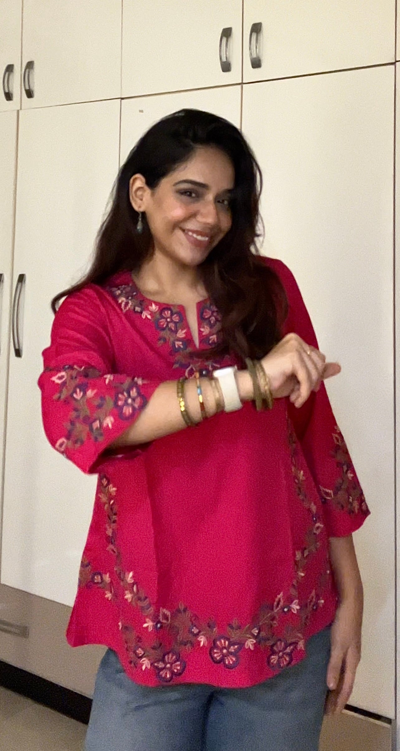 Fuchsia Embroidered kurti