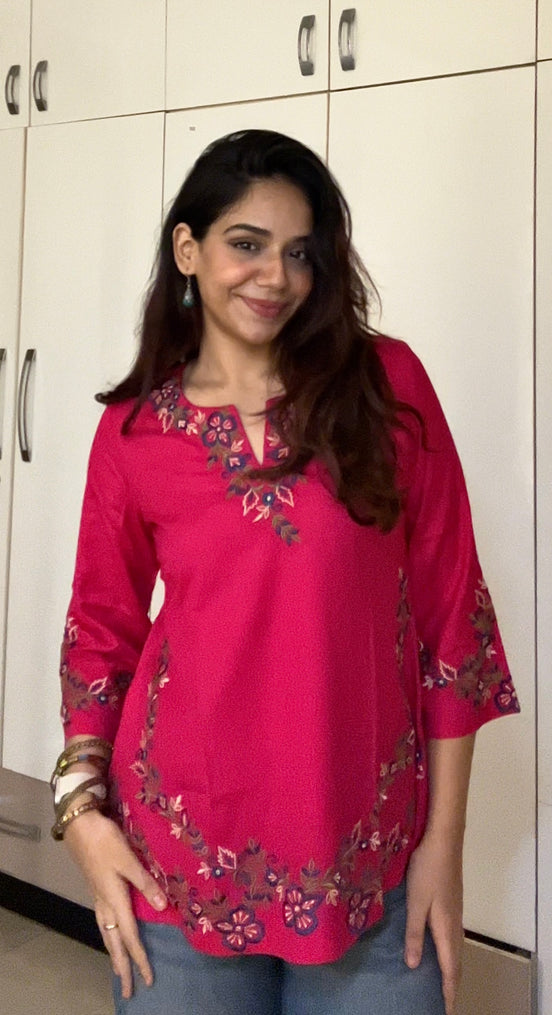 Fuchsia Embroidered kurti