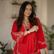 Red embroidered kurti