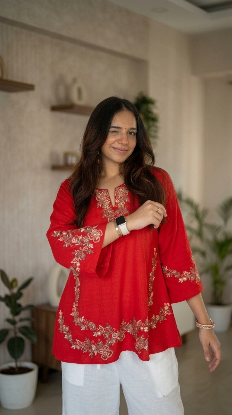 Red embroidered kurti