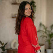 Red embroidered kurti