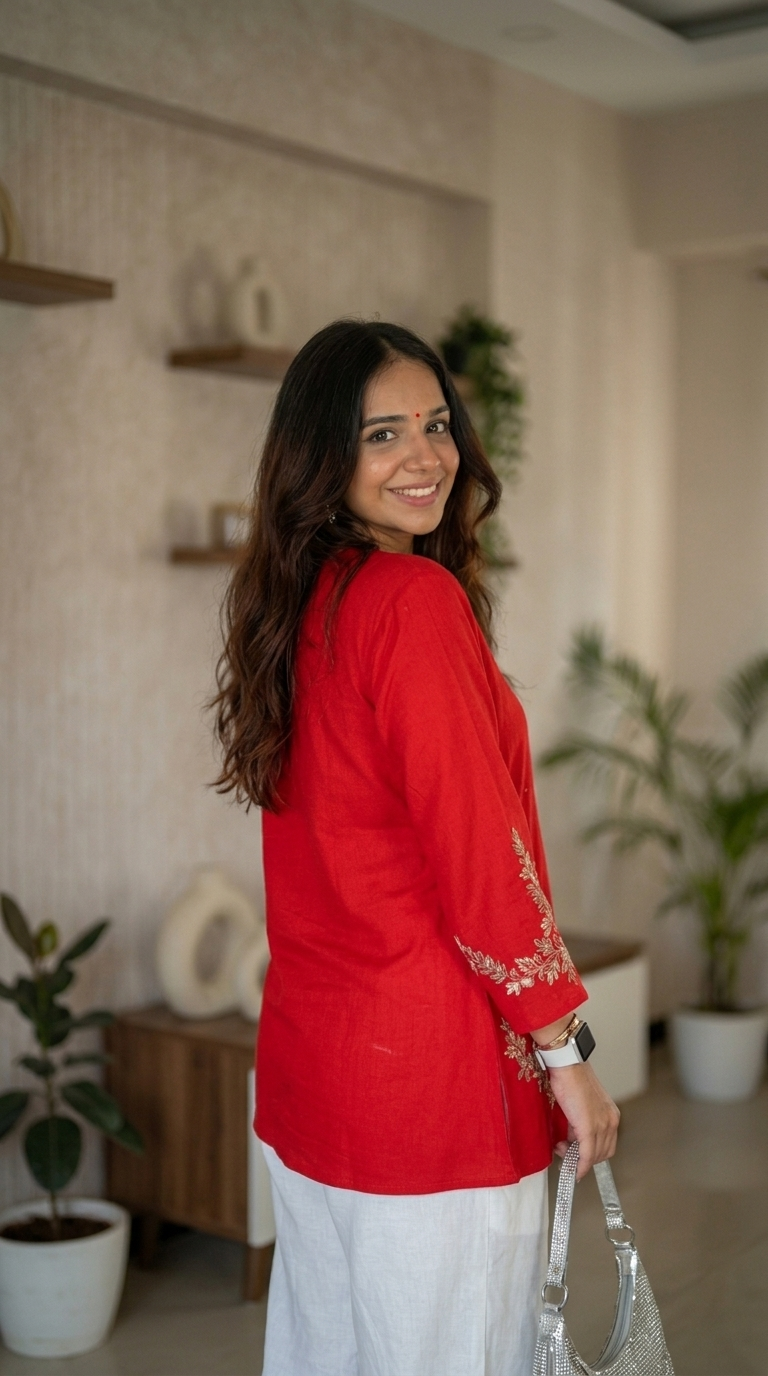 Red embroidered kurti