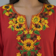 Rubab red Kashmiri embroidery neckline close-up by KOSHUR KOOR