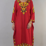 Rubab red Kashmiri kaftan kurta front view by KOSHUR KOOR