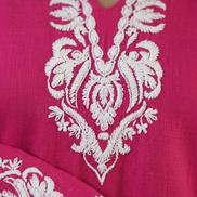 Zoya pink and white Kashmiri embroidery neckline close-up by KOSHUR KOOR