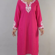 Zoya pink and white Kashmiri kaftan kurta front view by KOSHUR KOOR